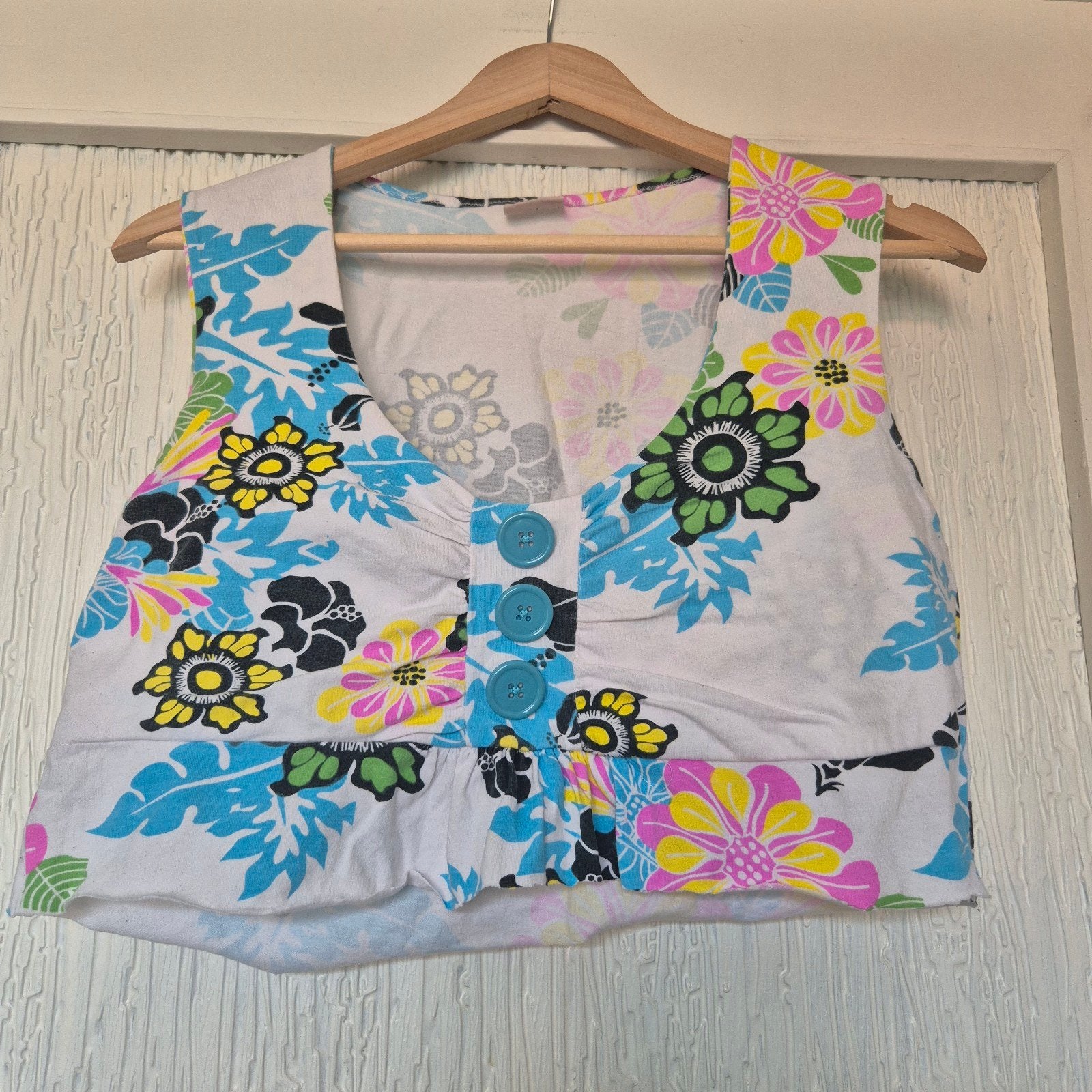 Vintage Y2K Crop Top Blauw - Maat L - Perfecte Noughties, Blauw, Maat 42/44 (L), Ophalen of Verzenden, Zo goed als nieuw