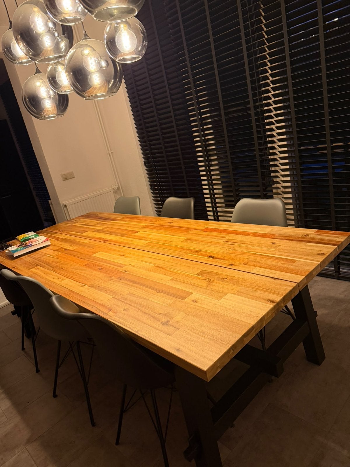 Skogsta Eettafel, acacia/zwart, 235x100 cm, Ophalen, Gebruikt, 100 tot 150 cm, 200 cm of meer