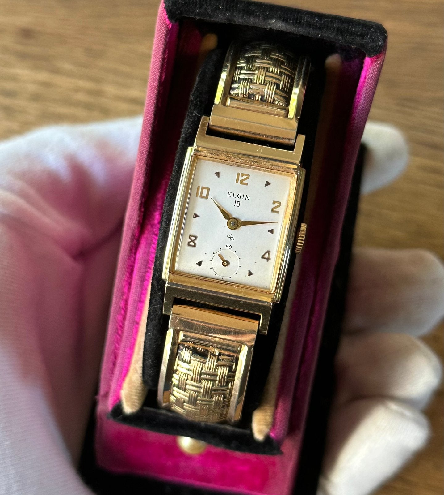 Elgin 14k massief goud horloge Ford, Overige merken, Met bandje, 1930 tot 1960, Ophalen of Verzenden
