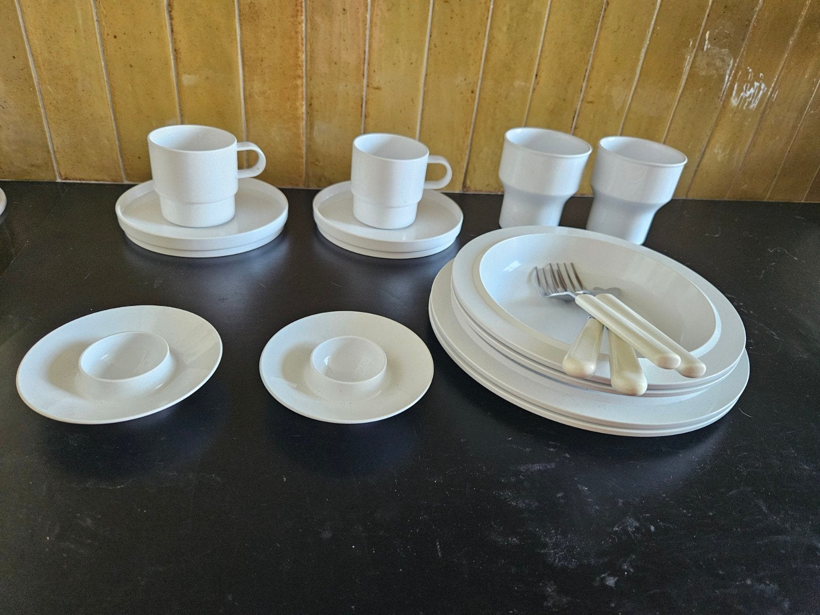 2 persoons camping servies Mepal Wit, Ophalen of Verzenden, Gebruikt