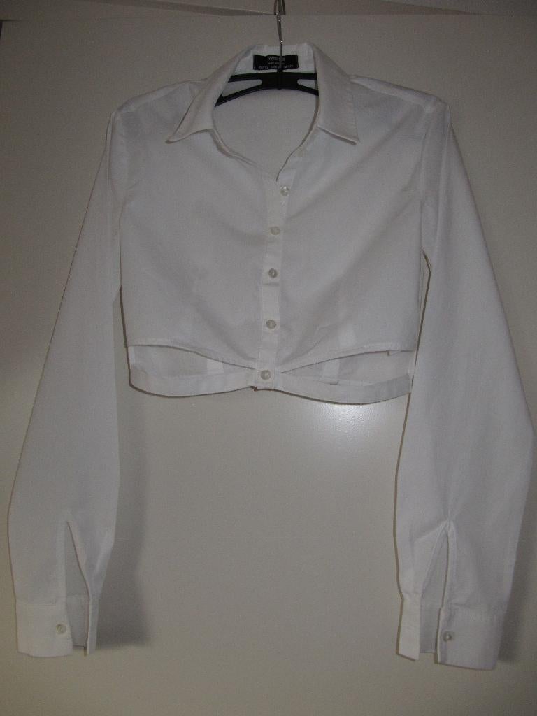 Cropped blouse Bershka maat XS, Wit, Nieuw, Maat 34 (XS) of kleiner, Bershka