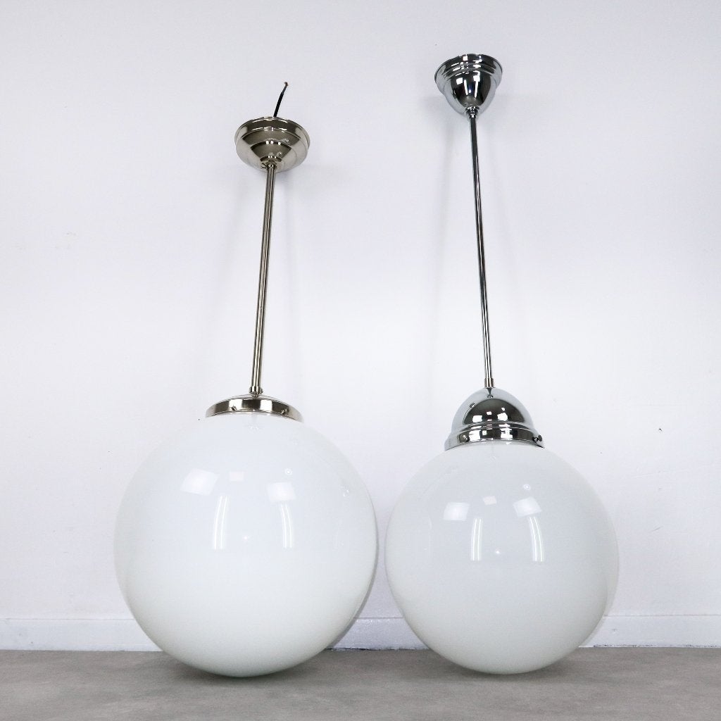 schoollampen glazen bollen aan pendels groot formaat 5 stuks, Ophalen, -, Art deco, -