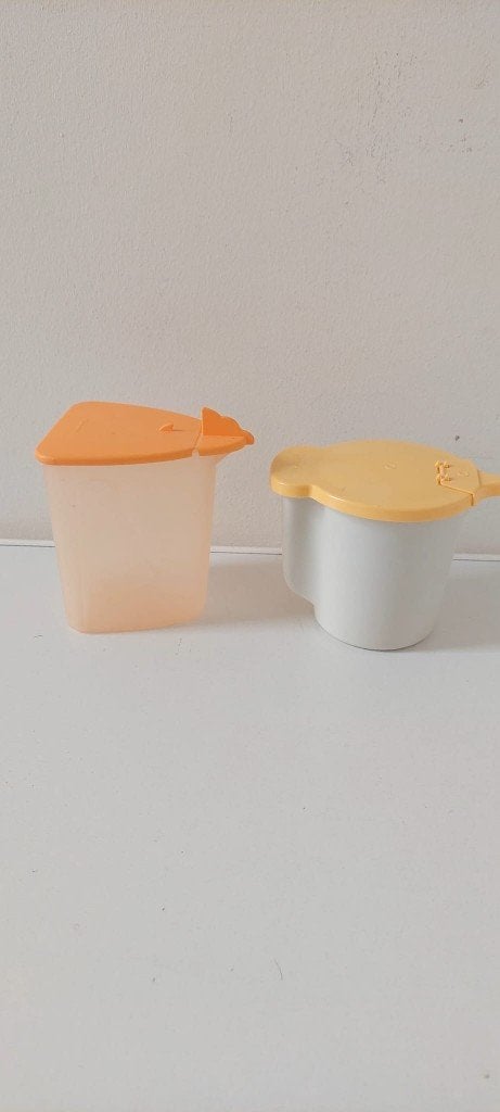 Vintage Tupperware  Retro melk kannetje & suiker strooier, Eu, Eu, Beker of Kan, Oranje