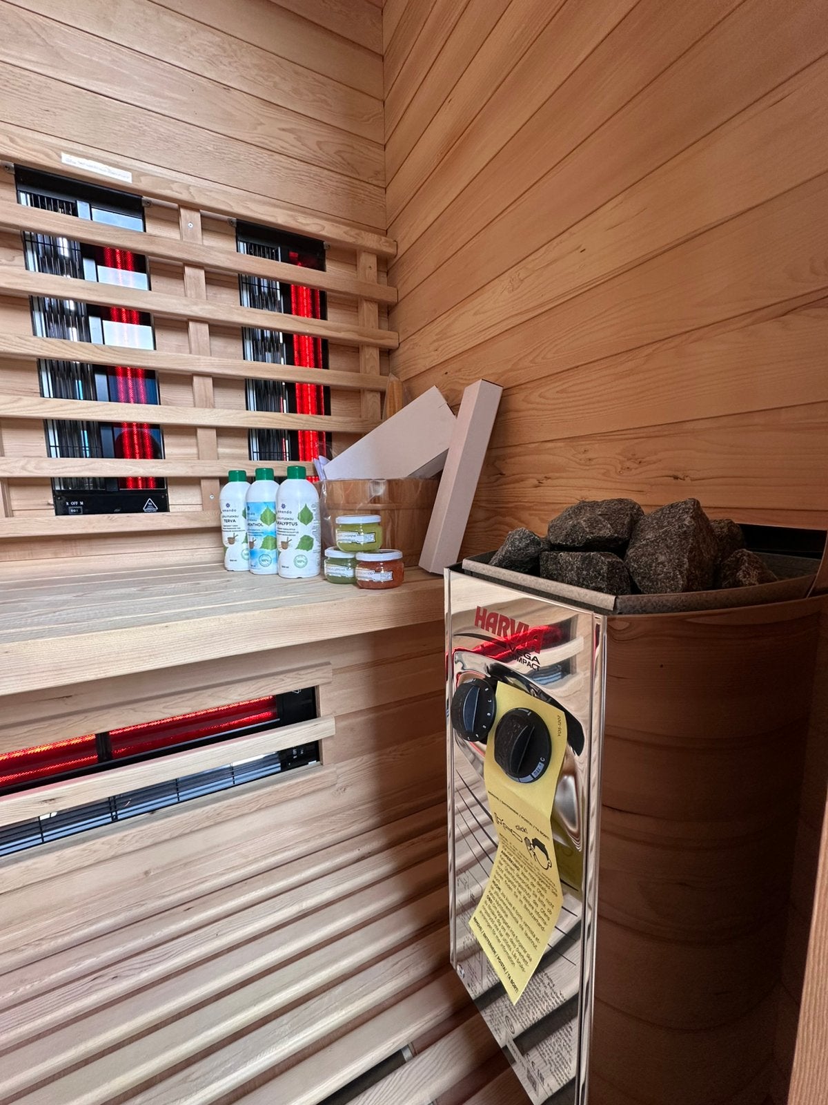 Showmodel Combi Sauna | Infrarood + 3,5kW Harvia 230V| OP=OP, Sport en Fitness, Info@inner-stillness.nl, Fins of Traditioneel