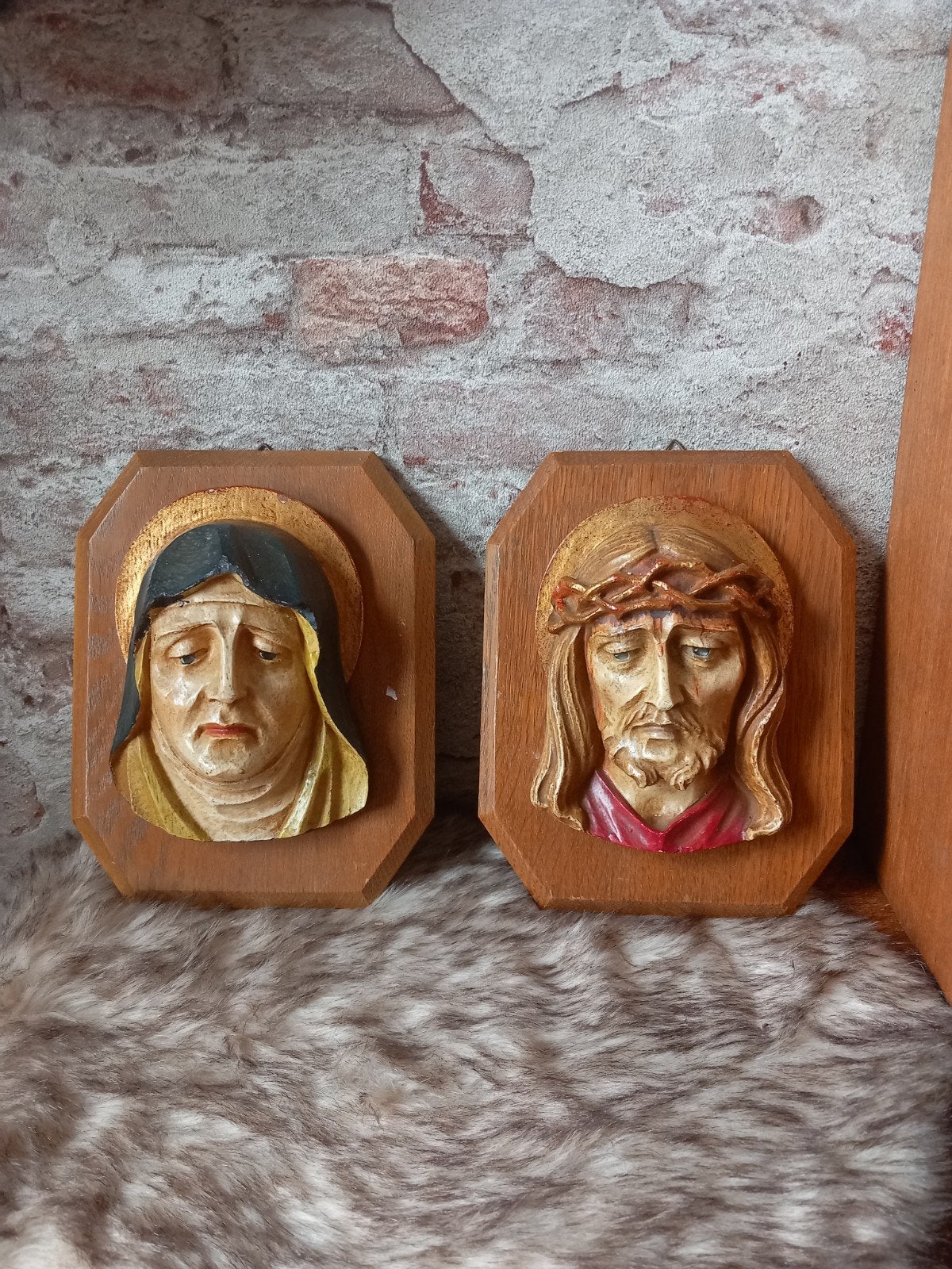 antieke handgeschilderde religieuze wanddecoratie Jezus Mari, Ophalen of Verzenden