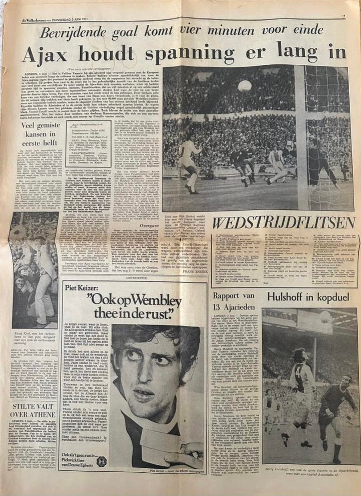 De Volkskrant artikels - Ajax wint Europa Cup I, Ophalen of Verzenden, 1960 tot 1980, Nederland, Knipsel(s)