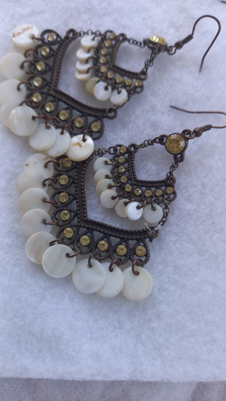 Antieke Parelmoer Oorbellen - 5.5 cm, Overige materialen, Wit, Ophalen of Verzenden, Met strass