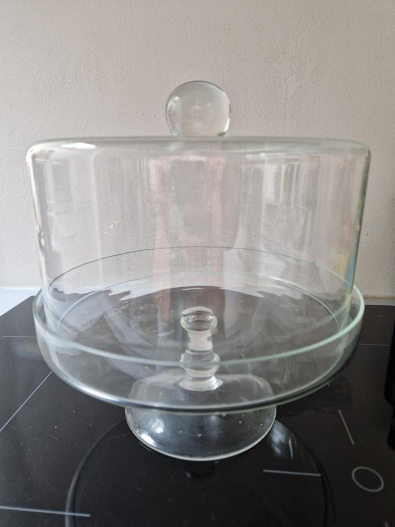 Glazen stolp met voet - diameter 25 cm, Ophalen of Verzenden, Gebruikt, Glas