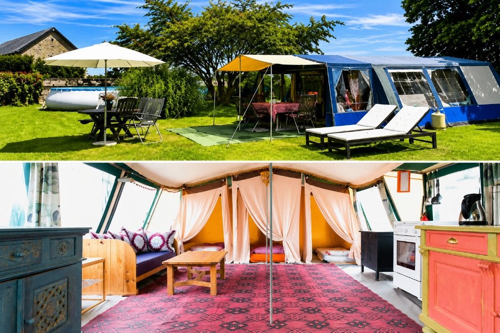 Ingerichte tent Frankrijk, Kleine camping Bretagne, Zwembad, Vakantie, Wasmachine, Aan zee, Landelijk
