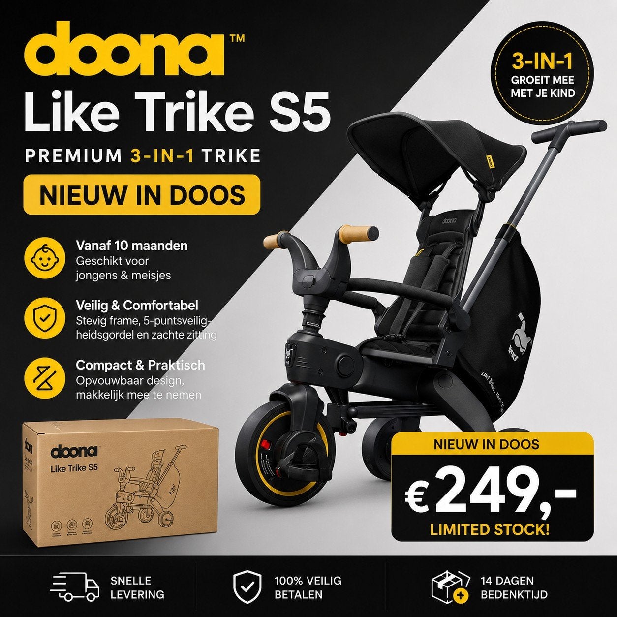 Doona Like Trike S5 Premium 3-in-1 Driewieler Nieuw in Doos, Ophalen of Verzenden, Nieuw