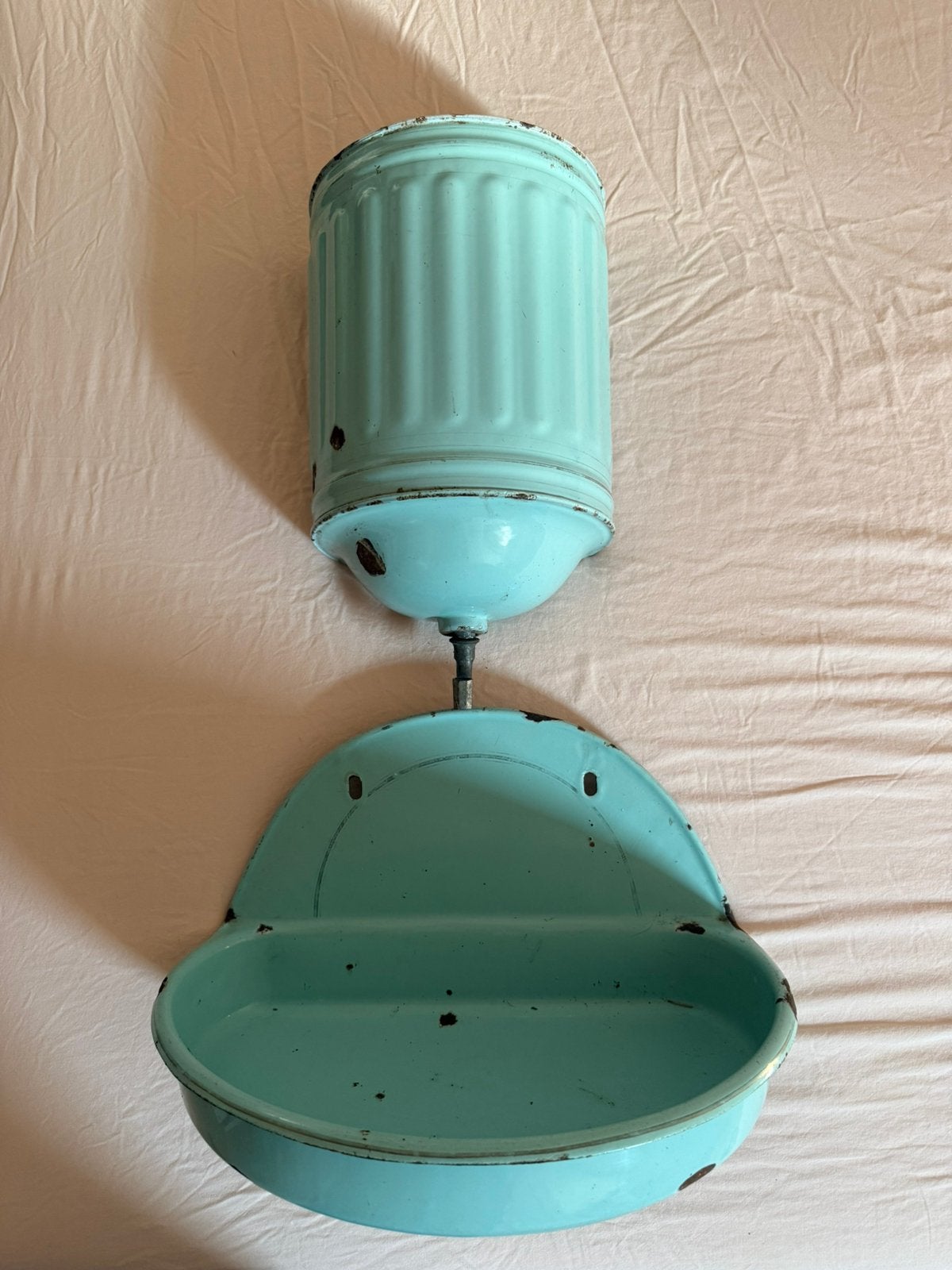 Vintage brocante waterreservoir blauw emaille, Ophalen of Verzenden