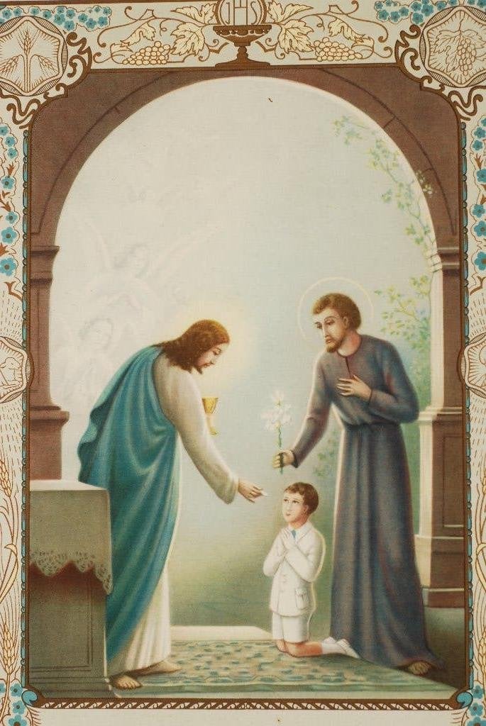 Antieke Eerste Communie Prent - Religieuze Kunst