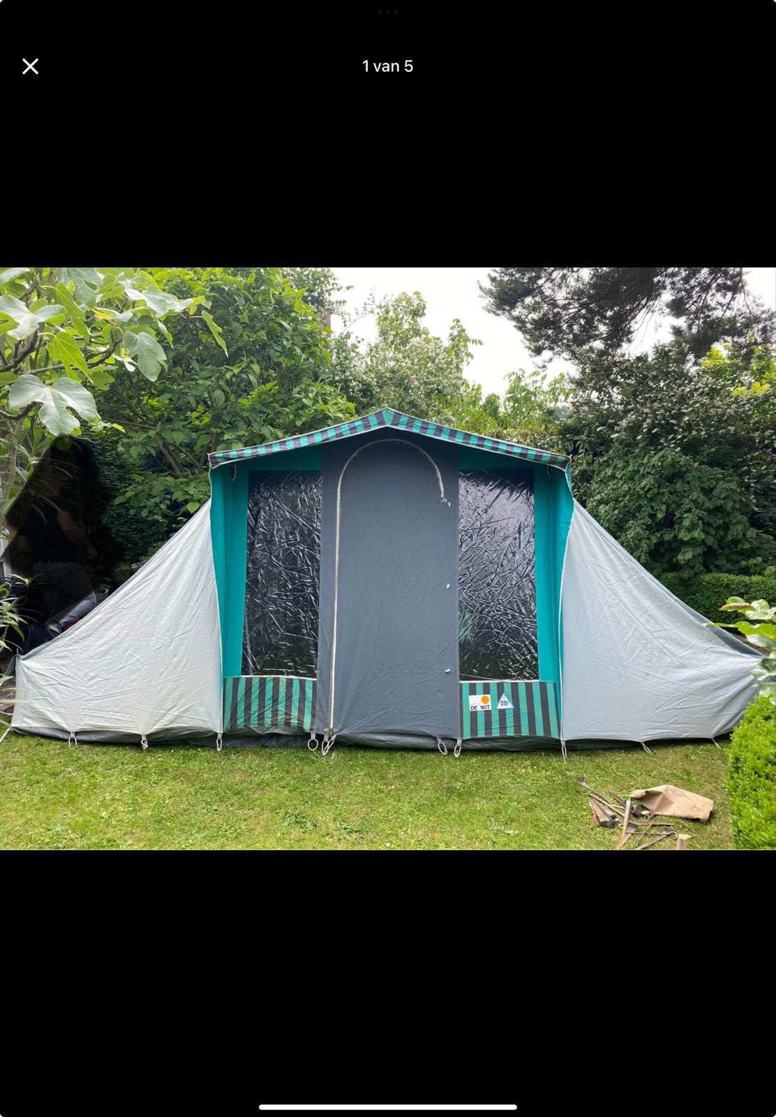 4-persoons katoenen bungalowtent met luifel en 2 slaapcabine, Ophalen, Gebruikt, Tot en met 4