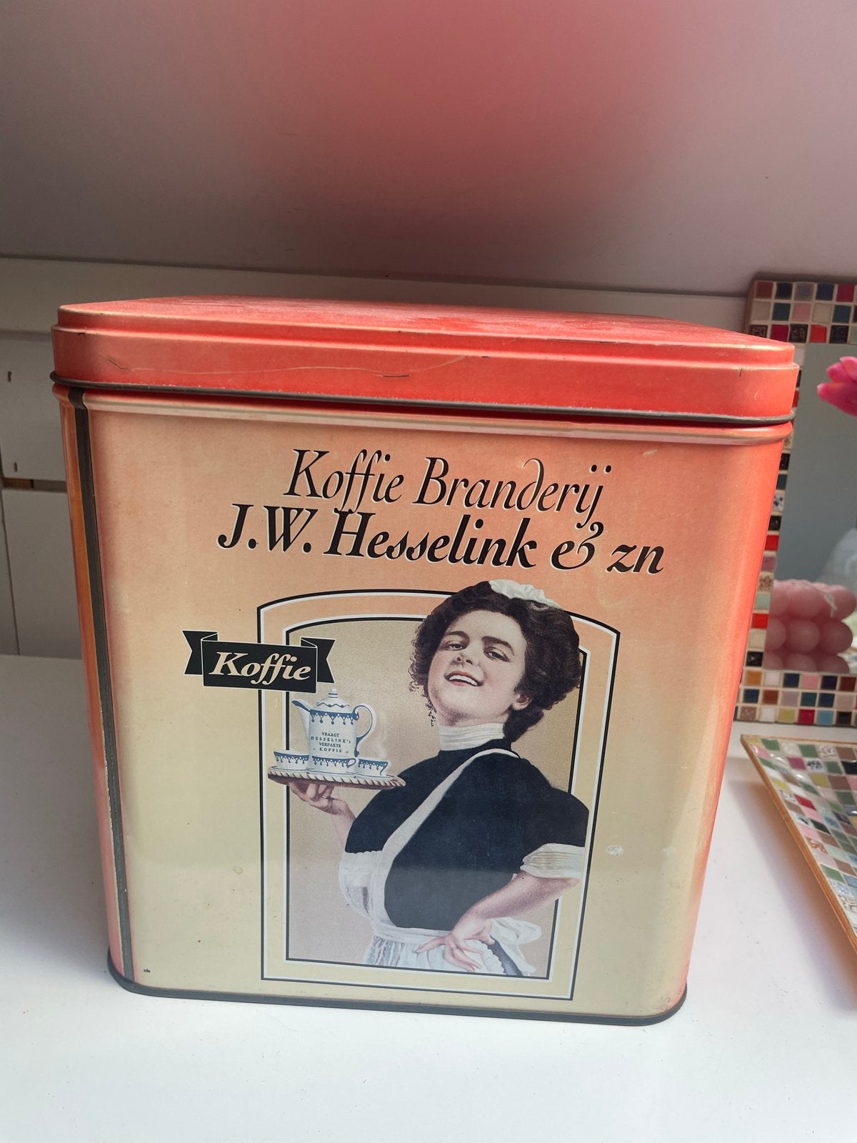 Vintage Koffieblik J.W. Hesselink & zn Winterswijk, Ophalen of Verzenden, Gebruikt, Koffie, Overige merken