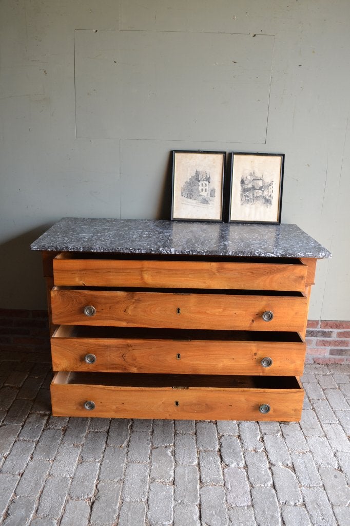 Prachtige antieke noten ladekast, dressoir met marmer blad, Verzenden