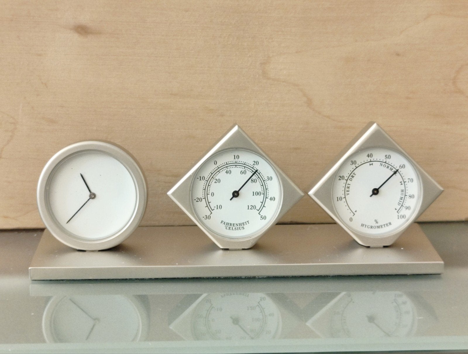 Modern tafelweerstation thermometer & hygrometer 12 cm, Ophalen of Verzenden, Zo goed als nieuw, Weerstation