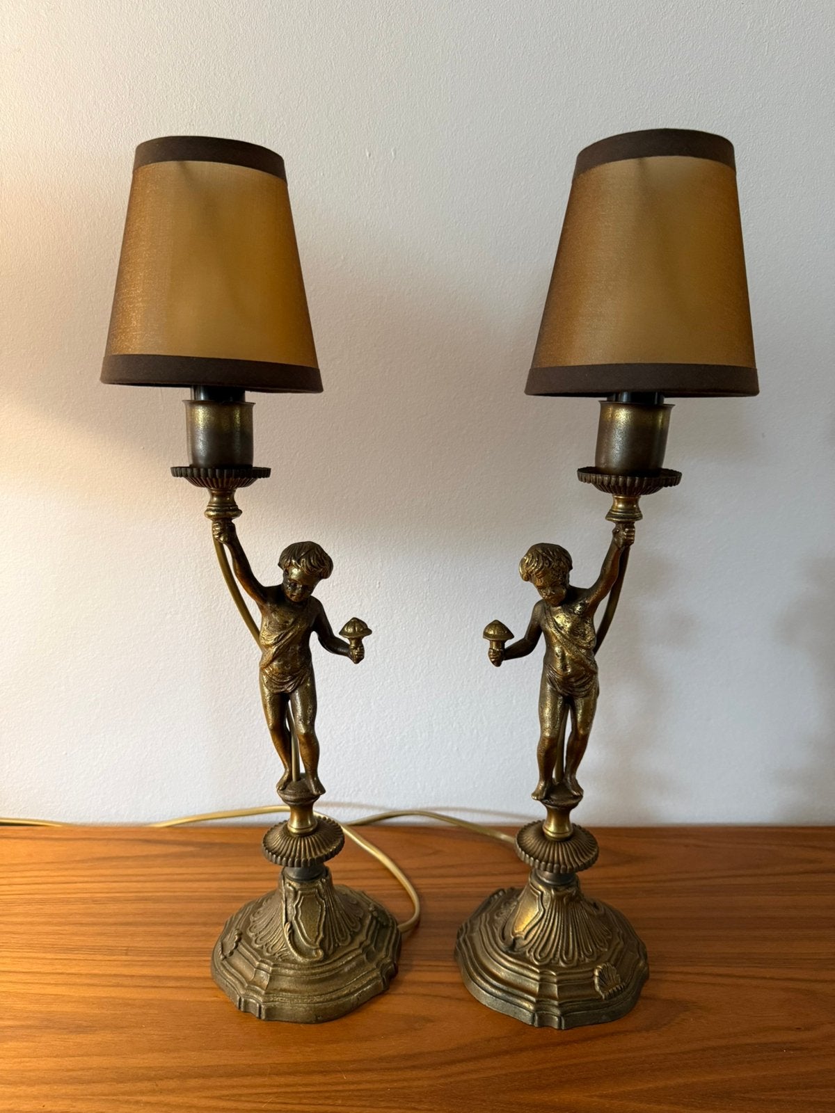 Tafellampen, bronze, putti, cherubijn, engelen, vintage, ‘50, Ophalen of Verzenden