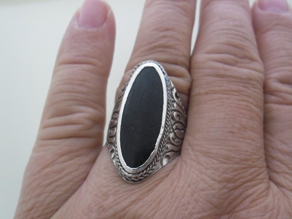 zilveren dames of heren ring met onyx [773], 18 tot 19, Verzenden, Zo goed als nieuw, Dame