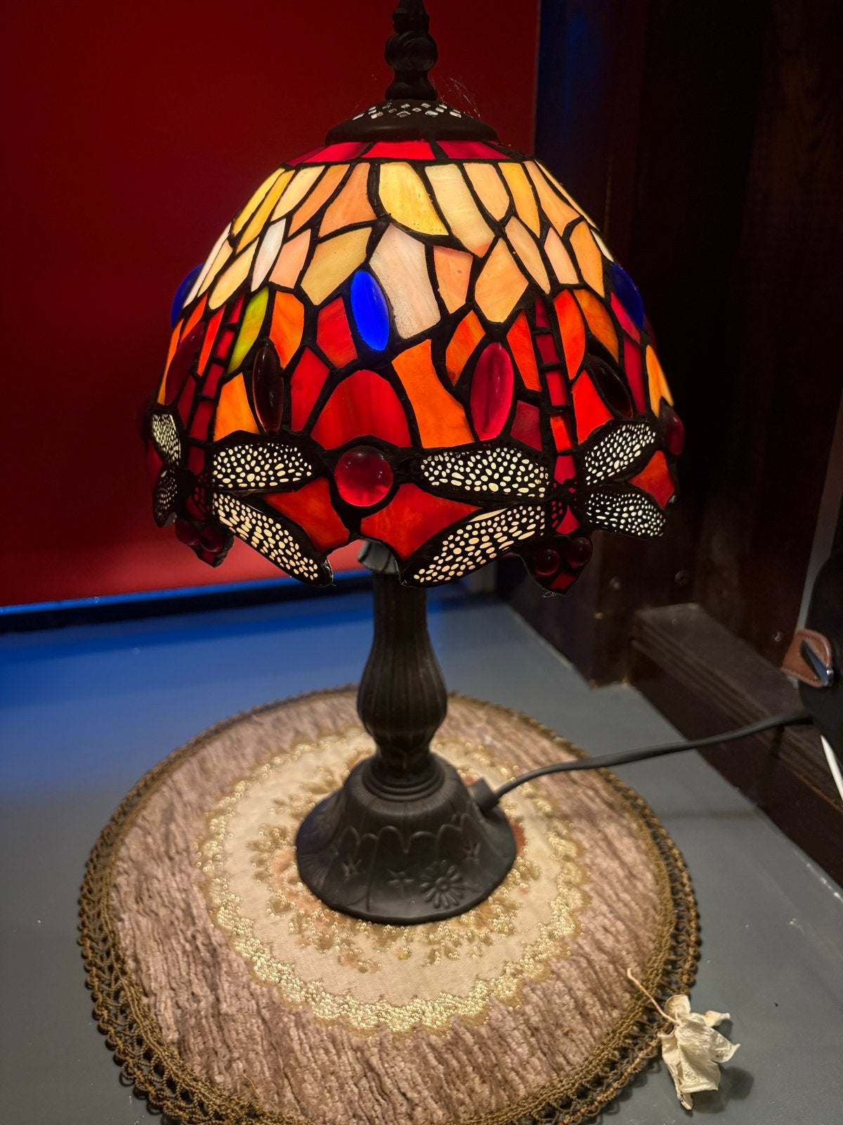 Prachtige Tiffany Tafellamp met Libellenmotief, Ophalen, Tiffany lamp, E27 (groot), Tiffany Style