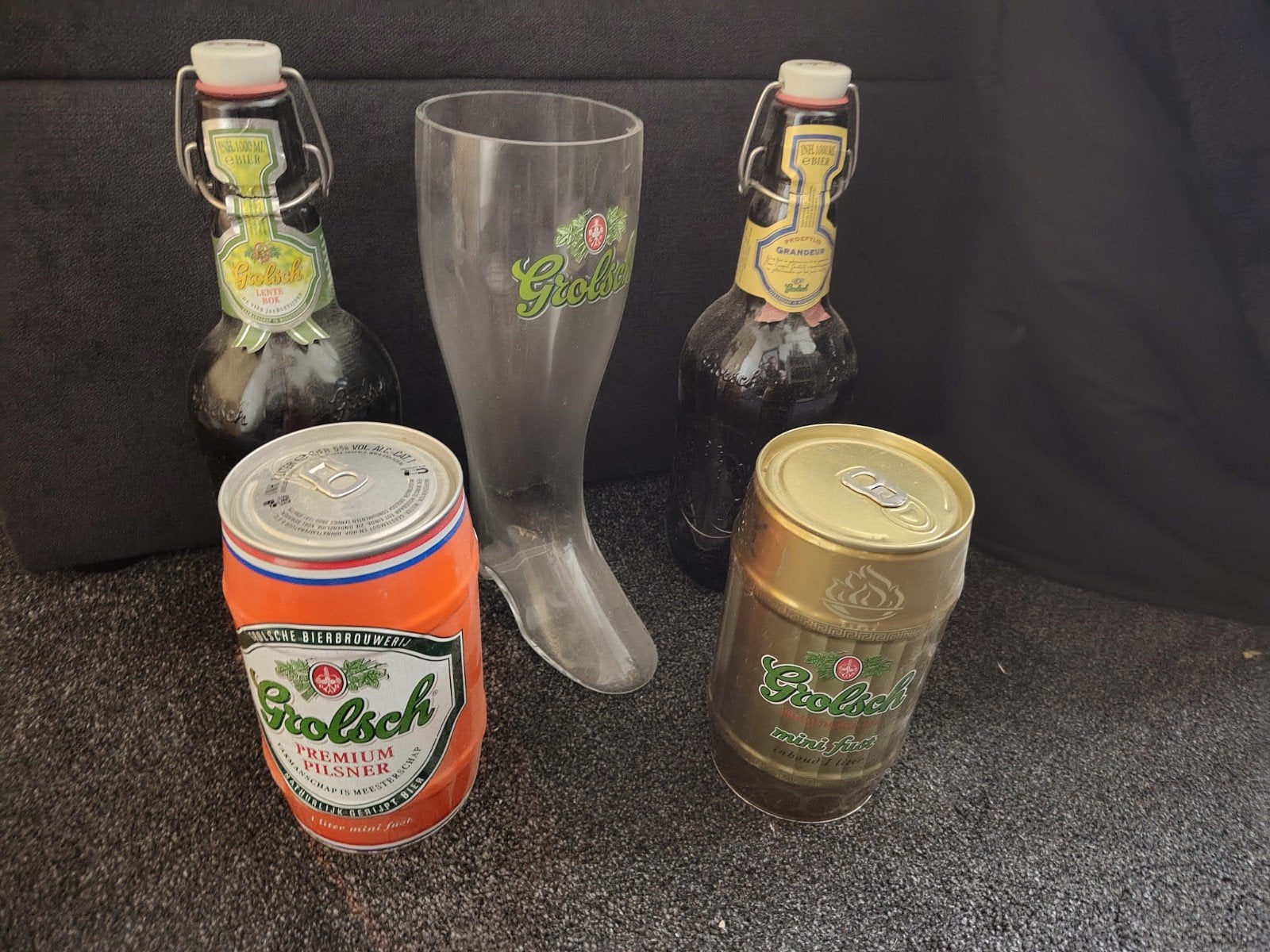 Grolsch verzameling: glazen laars, flesjes en blikken, Ophalen of Verzenden, Gebruikt, Overige typen, Grolsch