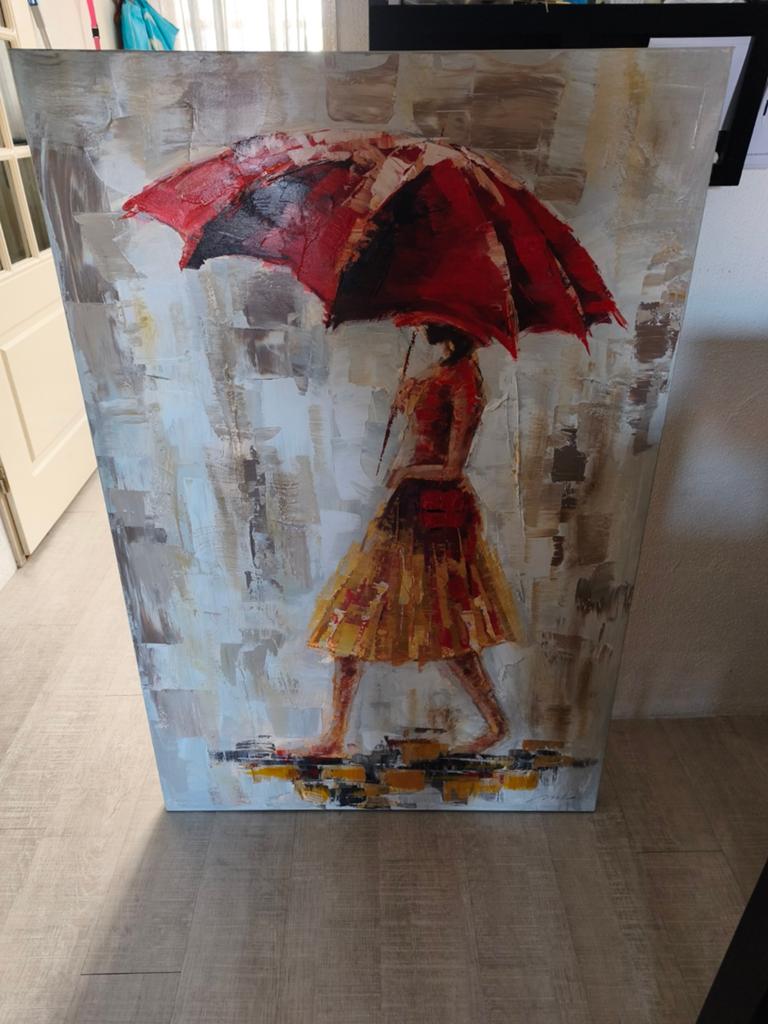 Schilderij Vrouw met Rode Paraplu - Modern Abstract, Ophalen