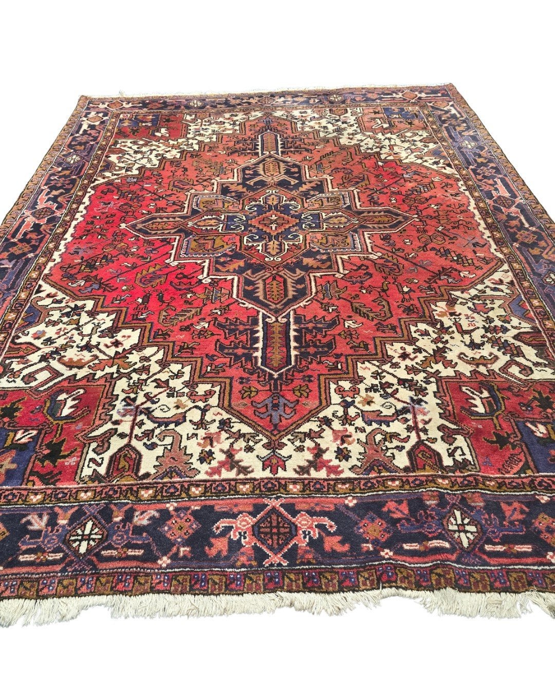 Groot Perzisch tapijt Heriz 250x350 wollen vloerkeed Iran, 1185VB, Info@rugsandcarpets.nl, Blauw, De handelmaatschappij