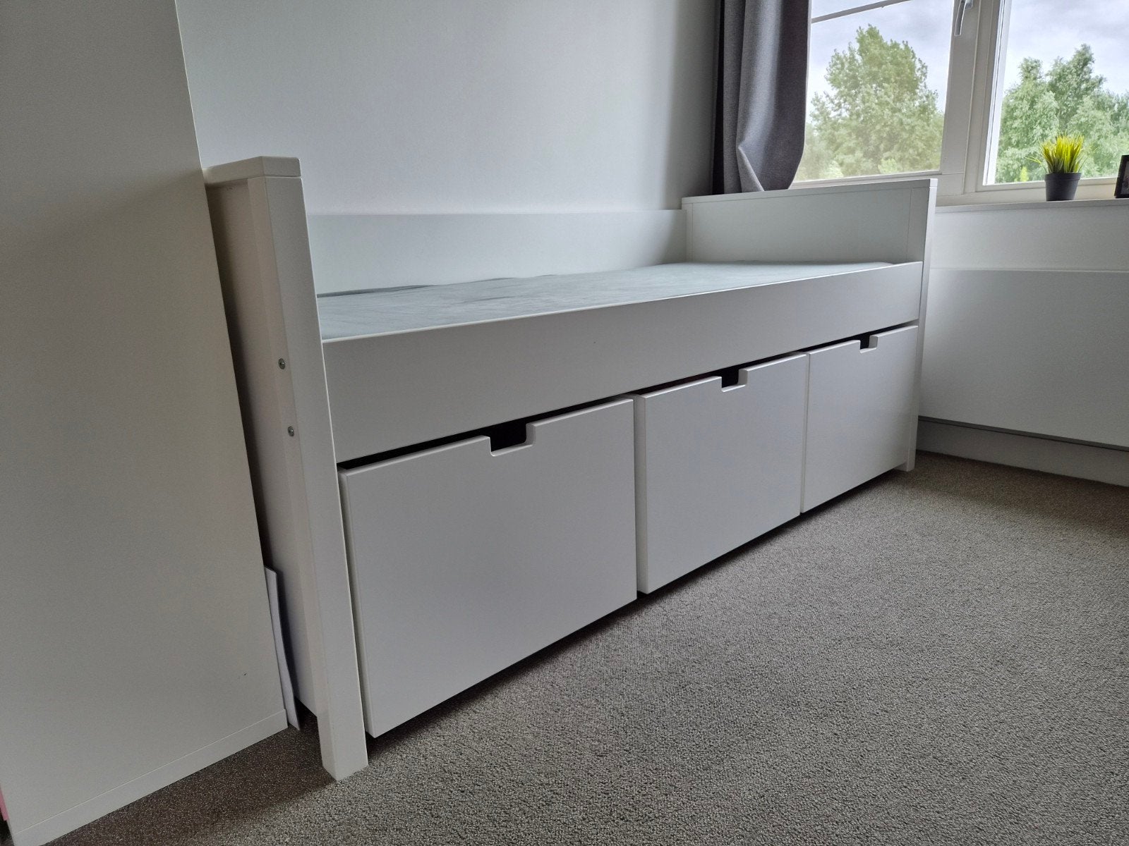 Bopita bed met uitvalbeschermer, matras en matrasbeschermer, Ophalen, 90 cm, Eenpersoons, Wit
