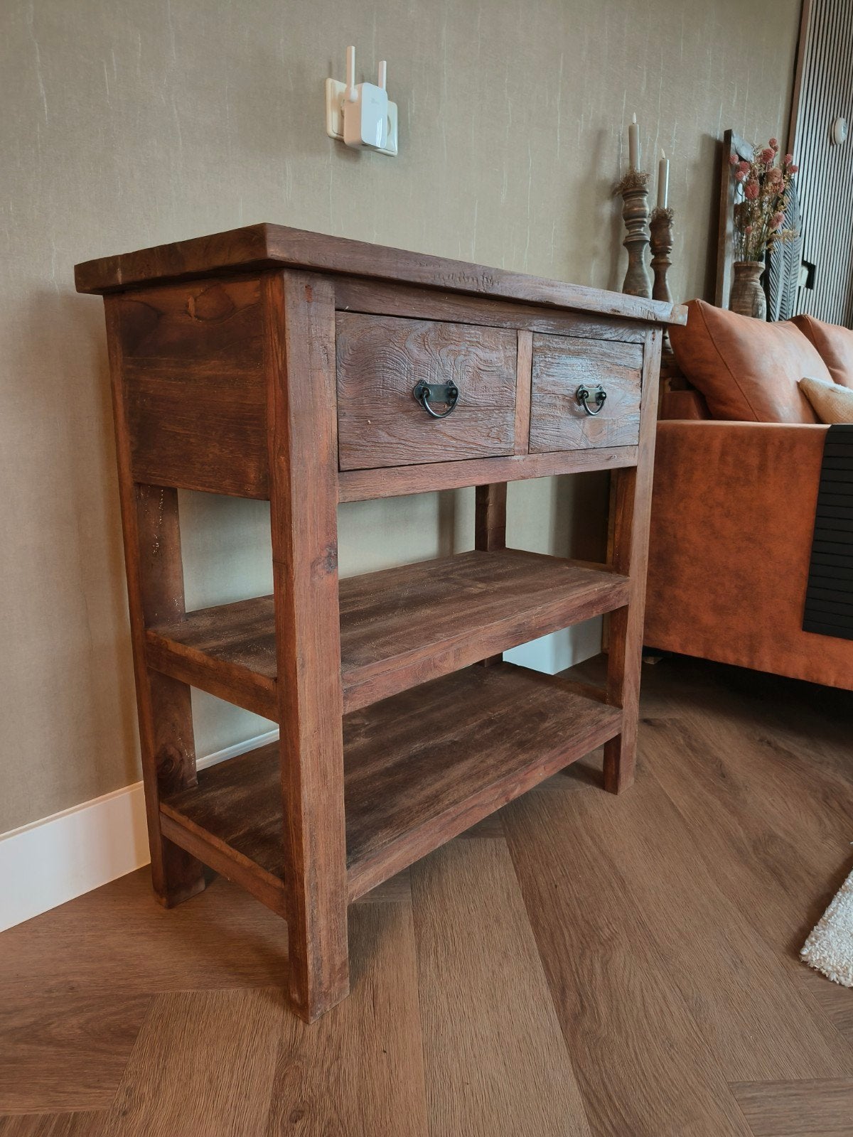 Houten sidetable, Huis en Inrichting, Ophalen, 25 tot 50 cm, Rechthoekig, Teakhout