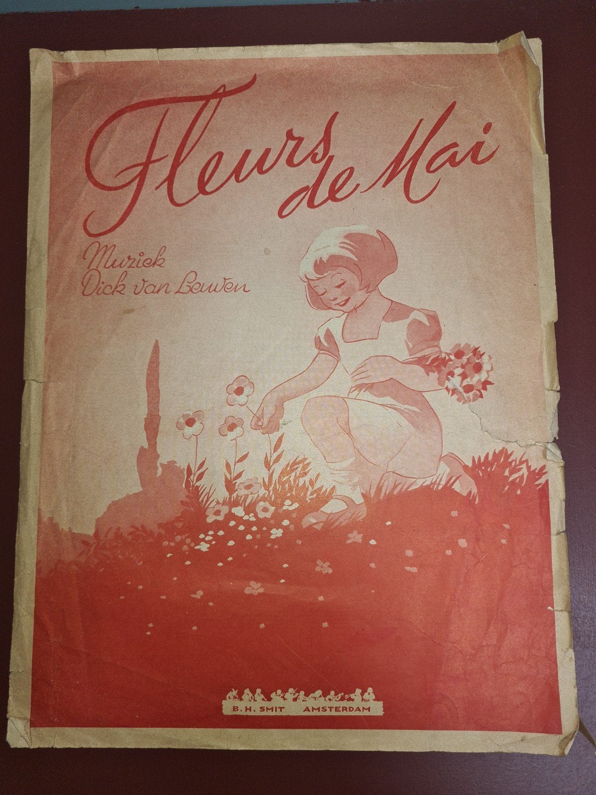 Fleurs de Mai - Oude bladmuziek van Dick van Leuven, Gebruikt, Accordeon, Ophalen of Verzenden, Artiest of Componist