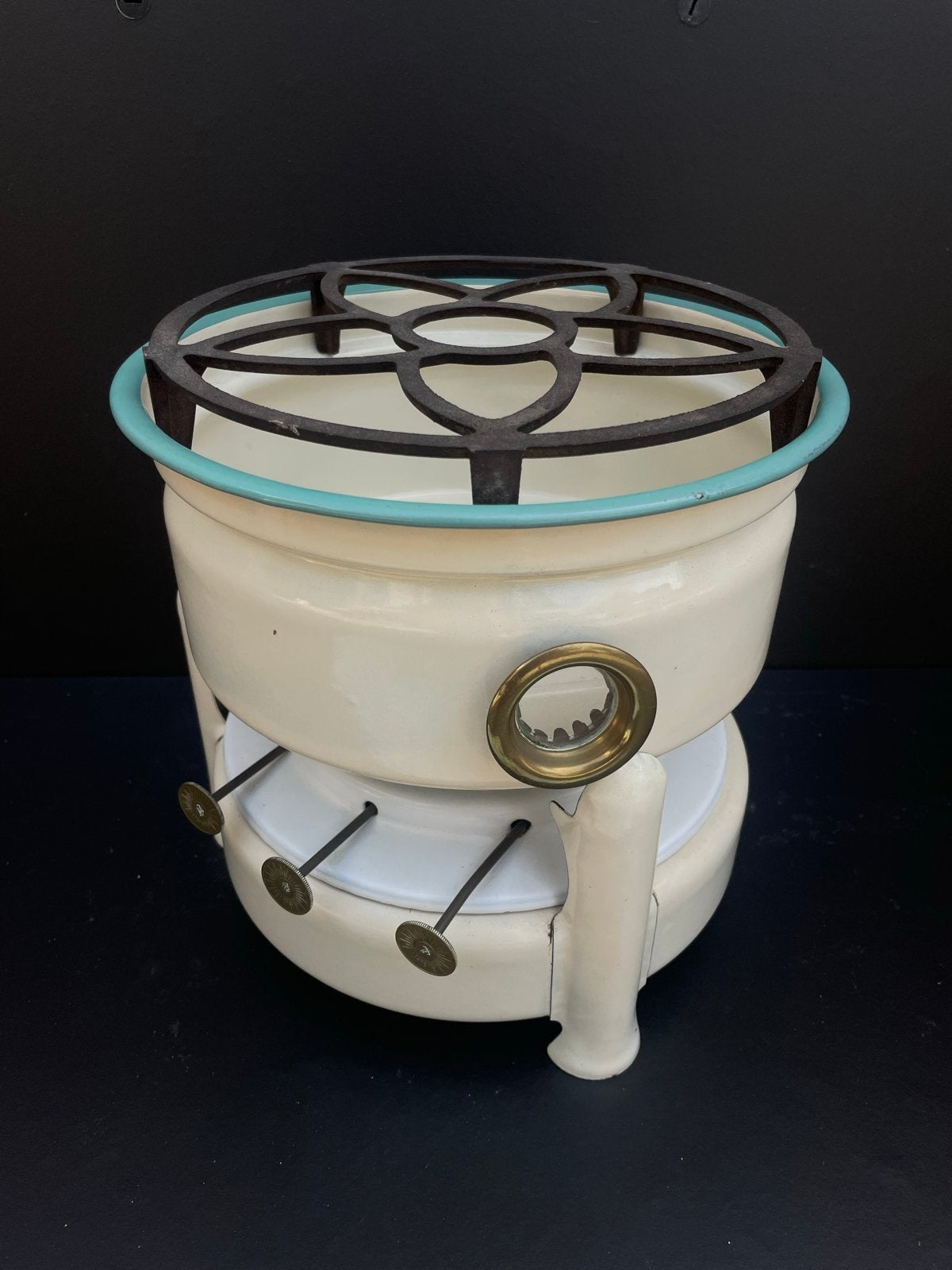 Vintage emaille petroleumstel - Crème met Blauw Emaille, Antiek en Kunst, Antiek | Emaille, Ophalen