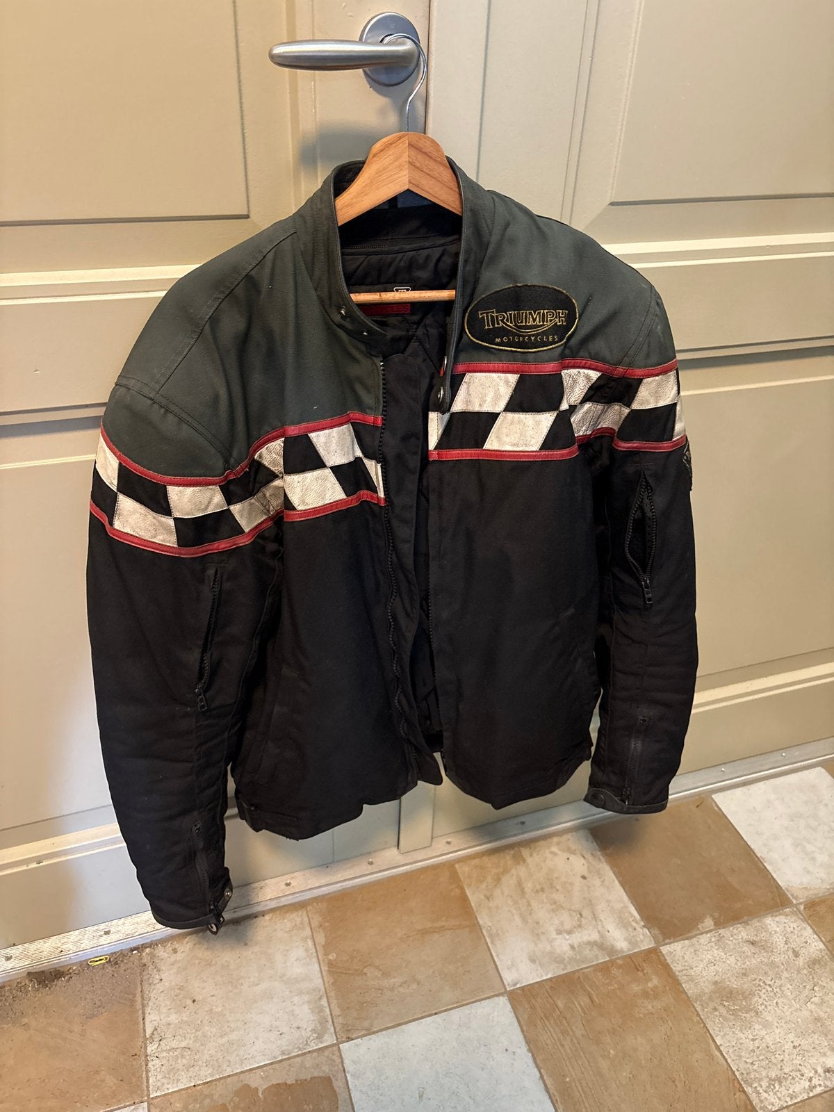 Triumph Motorjas Textiel Zwart/Grijs met Ruitpatroon, Motoren, Kleding | Motorkleding, Ophalen of Verzenden, Tweedehands, Heren