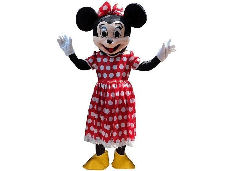 Minnie Mouse rood mascotte te huur, Drie personen of meer, Kortingskaart