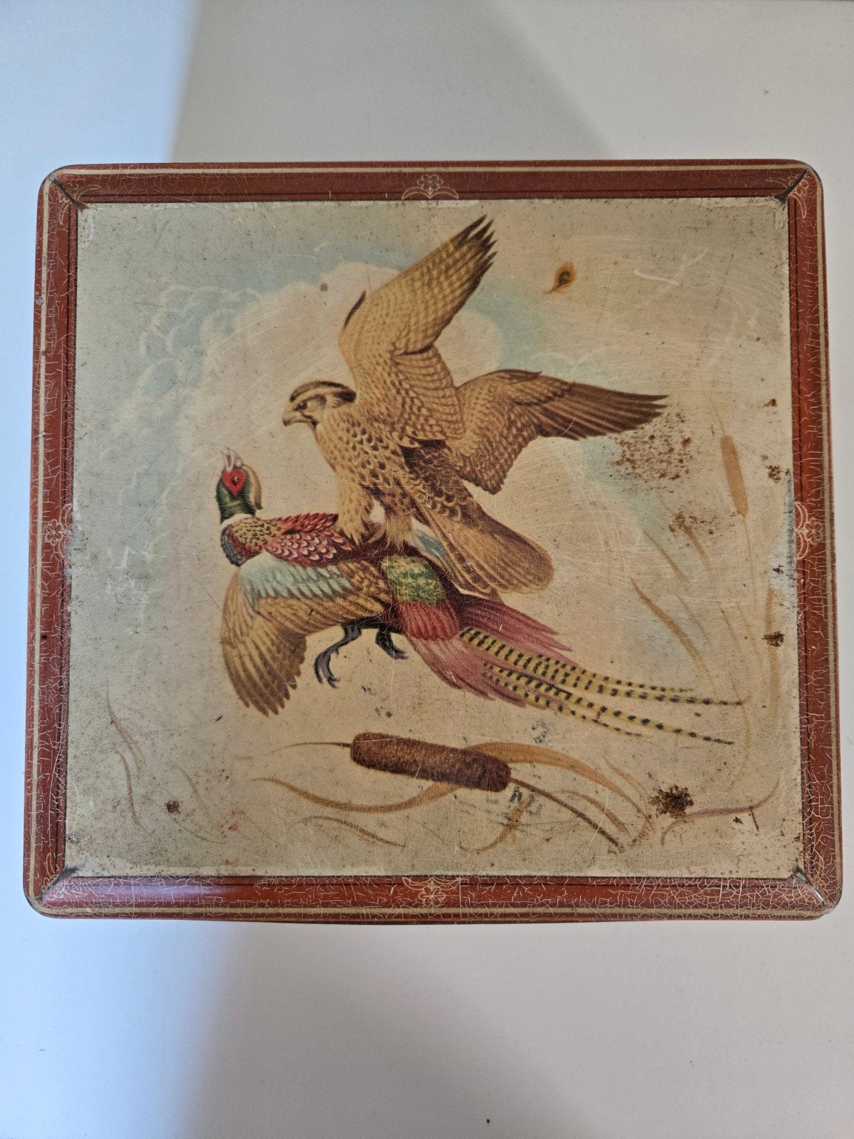 Vintage Van Melle blik met roofvogel en fazant, Verzamelen, Ophalen of Verzenden