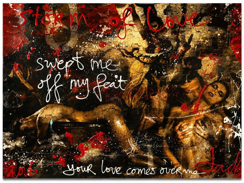 Jack Liemburg 2016 Storm of Love, Antiek en Kunst, Ophalen of Verzenden, Textiel, Acrylverf, Abstract