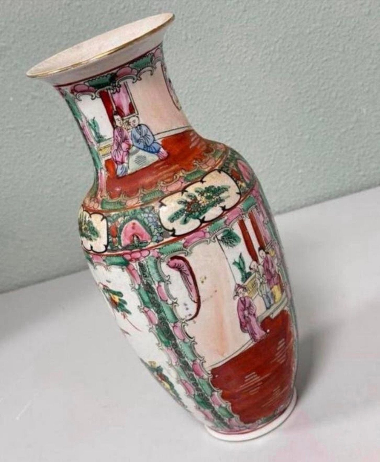 Antiek Famille Rose chinese Vaas Chinees medaillon Porselein, Antiek en Kunst, Ophalen of Verzenden