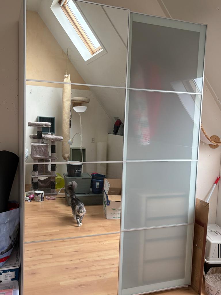 IKEA Pax kast met spiegel- en melkglas schuifdeuren, Ophalen, Gebruikt, 100 tot 150 cm, 200 cm of meer