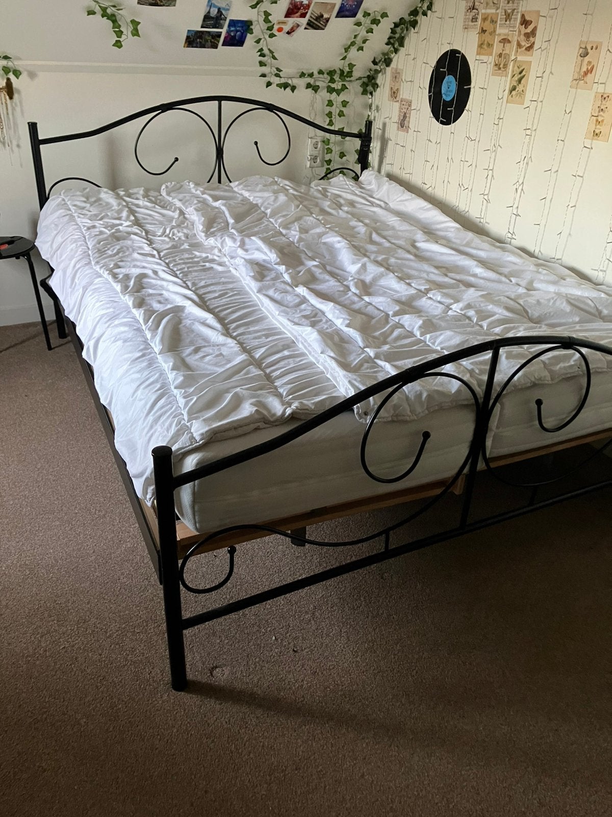 Zwart metalen Ikea bed. 160x200., Ophalen, Gebruikt, Zwart, Tweepersoons