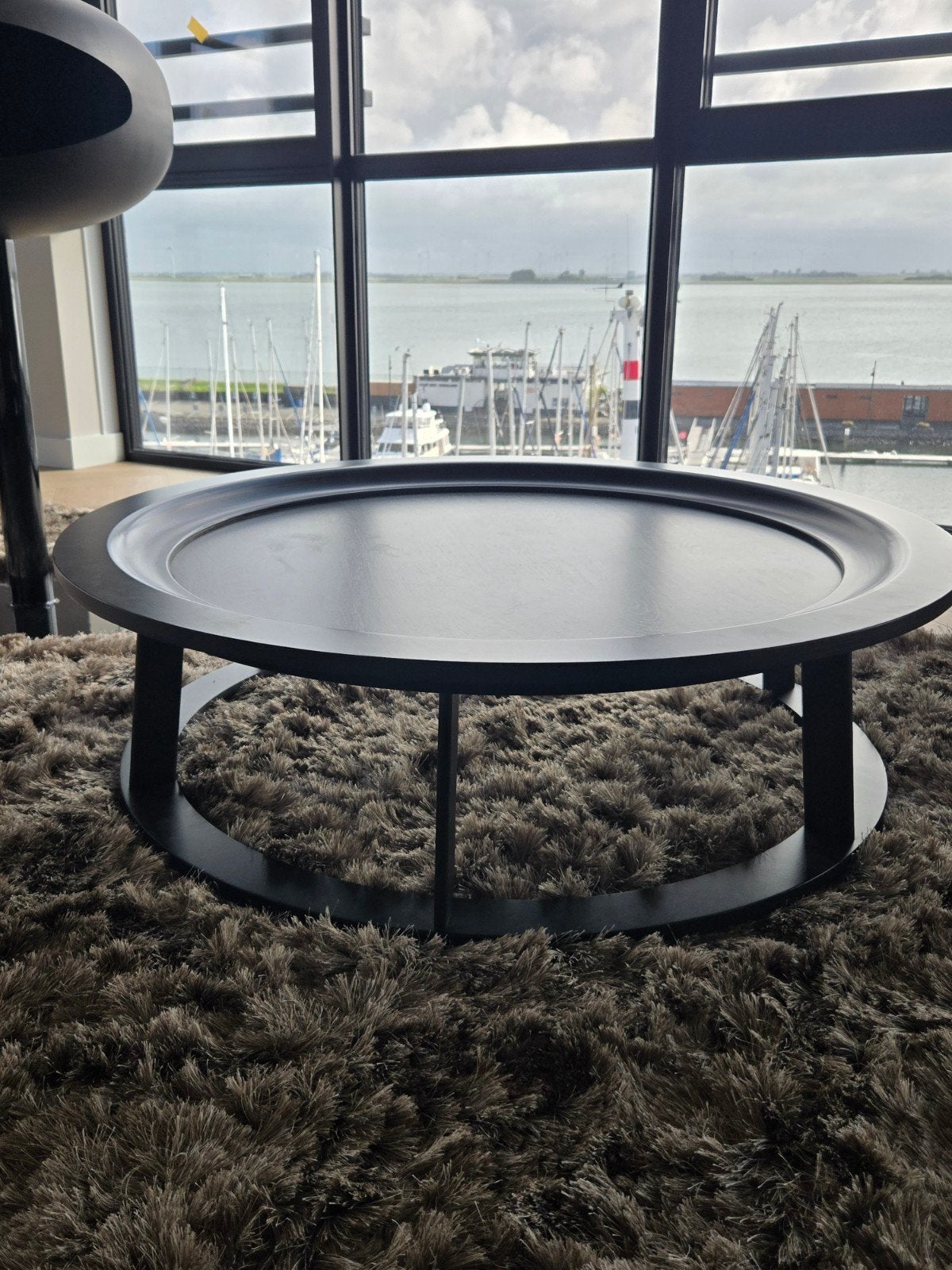 Linteloo salontafel zwart hout 1 meter diameter, Huis en Inrichting, Tafels | Salontafels, Gebruikt, 50 tot 100 cm, Rond, Minder dan 50 cm