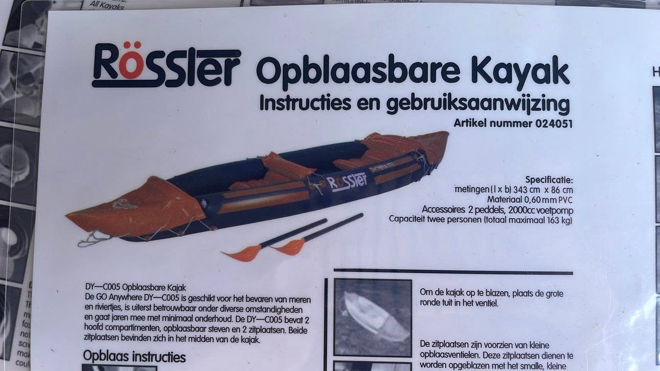 Opblaasbare Kayak Rössler zgan, Ophalen, Zo goed als nieuw, 2-persoons