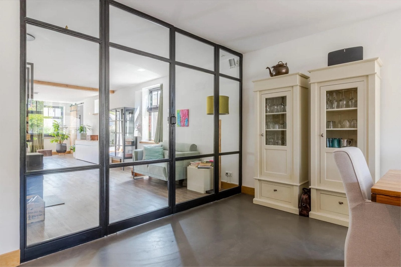 Hardhouten deuren en wanden met glas - Industrieel design, Ophalen, Zo goed als nieuw