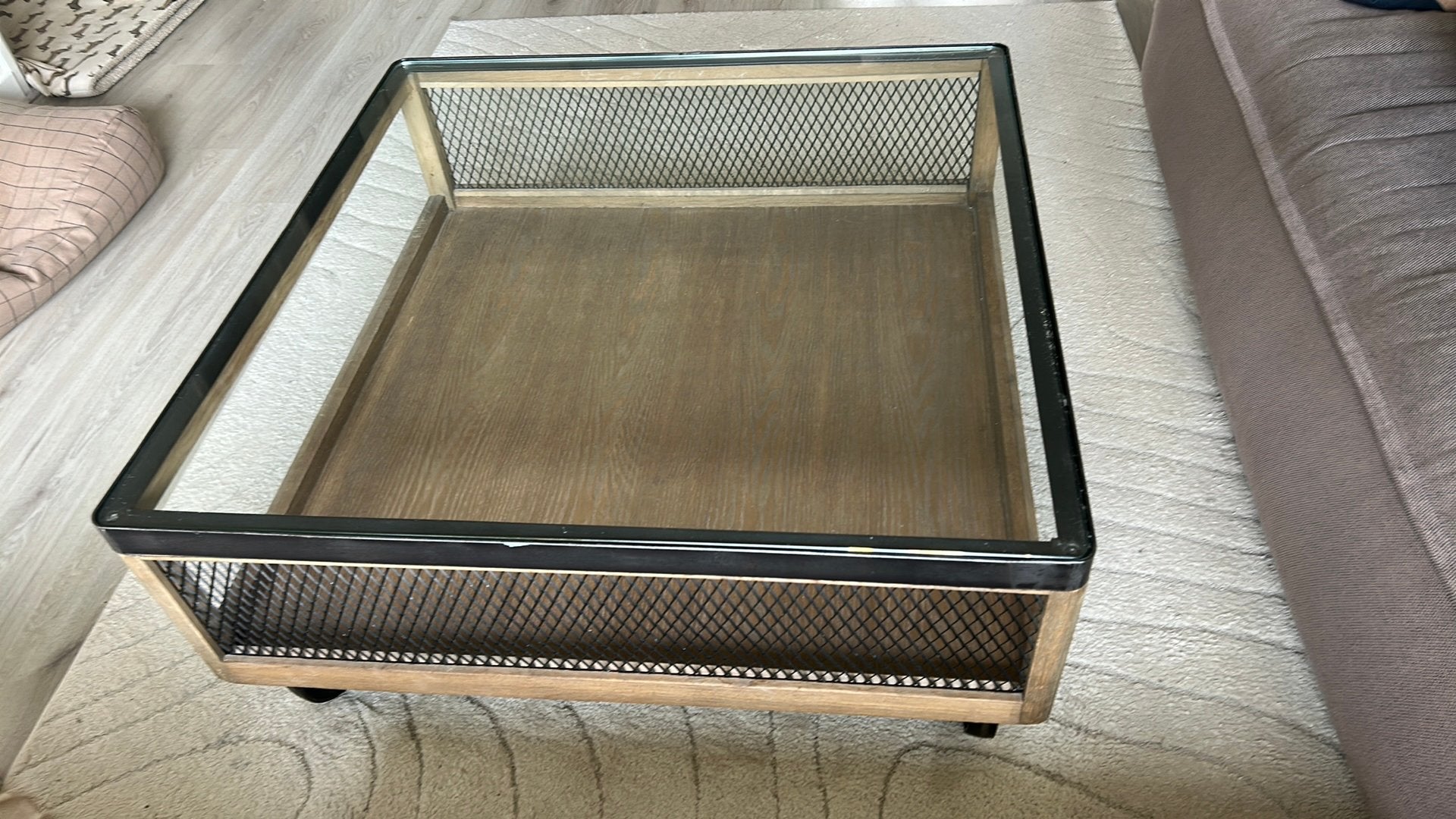 🔥 Showmodel Riviera Maison (promo model) Salontafel 🔥, Ophalen, Glas, 50 tot 100 cm, Vierkant