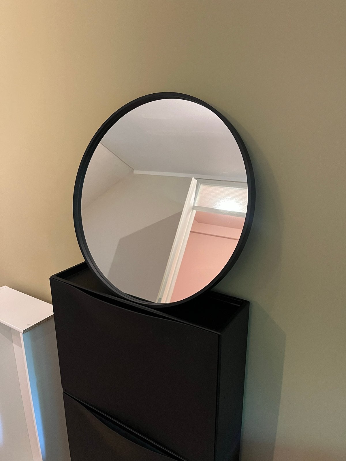 Ronde spiegel met zwarte rand, Ophalen, Gebruikt, Rond, Minder dan 100 cm