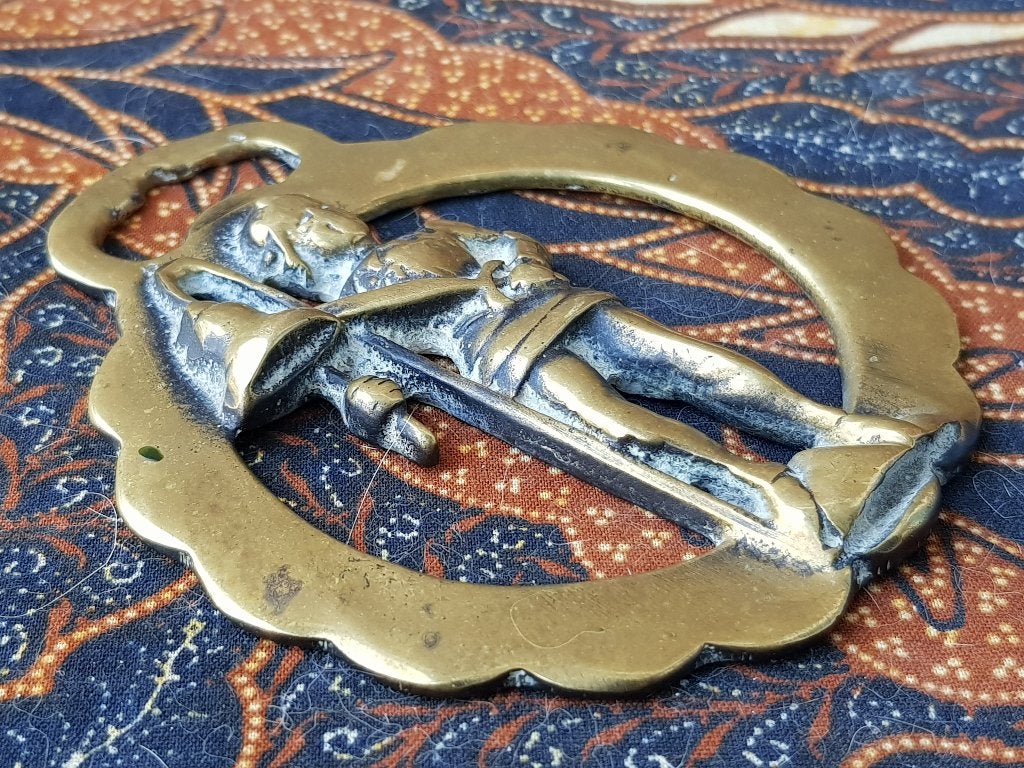 Zeldzaam antiek ridder kleppermannetje uit Engeland 9,8 cm., Ophalen of Verzenden, Koper