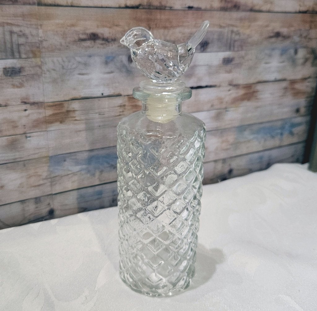 Vintage glazen flesje / karafje met vogel stop (17 cm), Ophalen of Verzenden