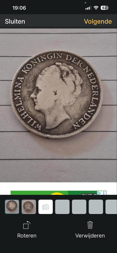 1 Gulden Curaçao 1944 Koningin Wilhelmina Zilver, Ophalen of Verzenden, Losse munt