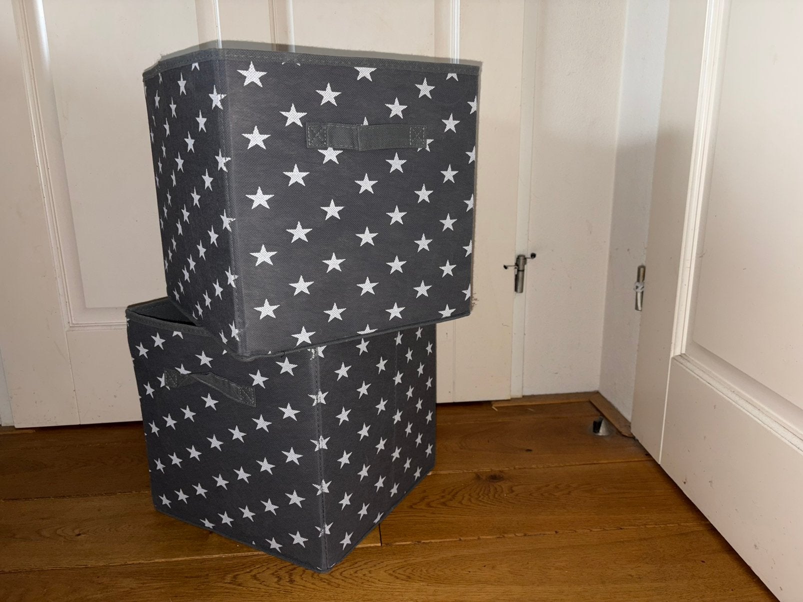 Opbergboxen opvouwbaar set v 2 grijs witte sterren, Ophalen of Verzenden, Gebruikt