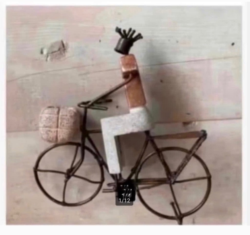 Metalen edelsteen fiets, serpentijn, man, Afrika 25 x 24 cm, Ophalen of Verzenden