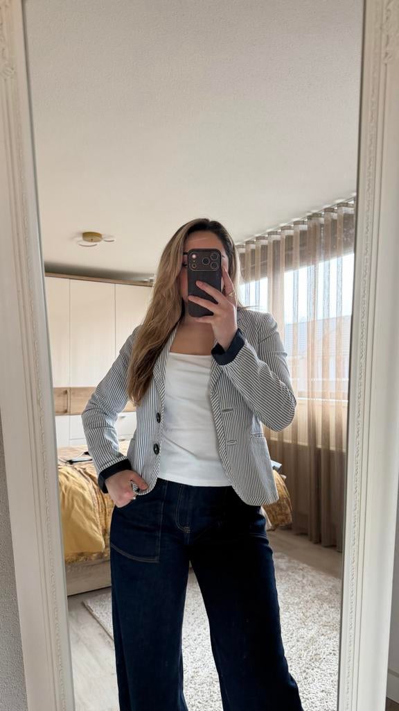 Blauwe gestreepte blazer van Bien Bleu, Ophalen of Verzenden, Zo goed als nieuw, Maat 36 (S), Blauw