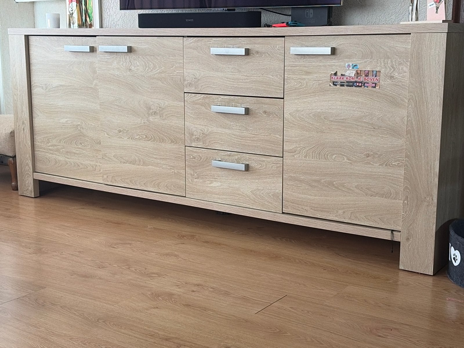 Moderne dressoir met lades en deuren, houtkleur, Huis en Inrichting, Ophalen, Gebruikt, 150 tot 200 cm, Met lade(s)