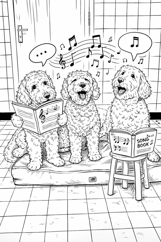 Leuke Kleurplaat: Zingende Honden, Ophalen of Verzenden, Nieuw, Papier, Schets- of Tekenboek